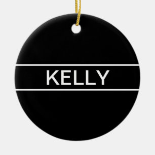 Customisable Text   Bold Modern Black & White Ceramic Tree Decoration