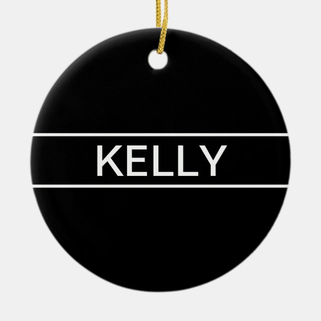 Customisable Text | Bold Modern Black & White Ceramic Tree Decoration (Front)