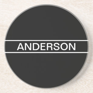 Customisable Text   Bold Modern Black & White Coaster