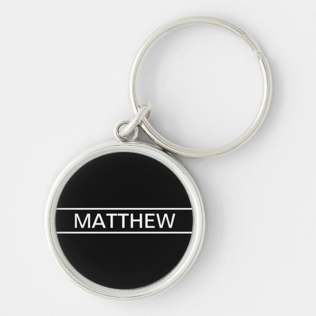 Customisable Text | Bold Modern Black & White Key Ring (Front)