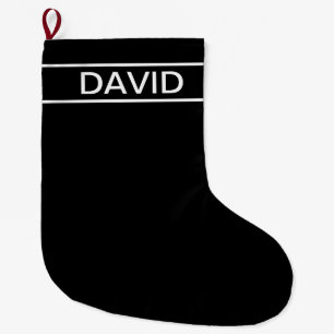 Customisable Text   Bold Modern Black & White Large Christmas Stocking