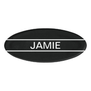 Customisable Text   Bold Modern Black & White Name Tag