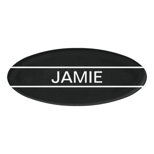 Customisable Text | Bold Modern Black & White Name Tag (Front)