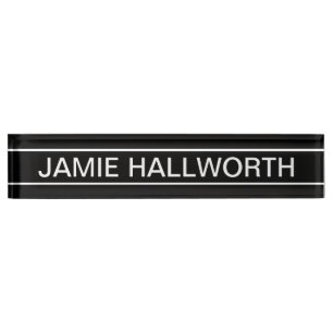 Customisable Text   Bold Modern Black & White Nameplate