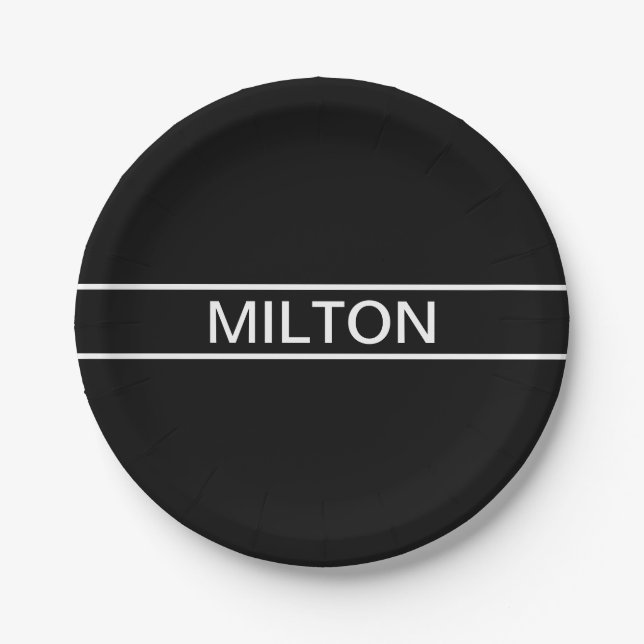 Customisable Text | Bold Modern Black & White Paper Plate (Front)