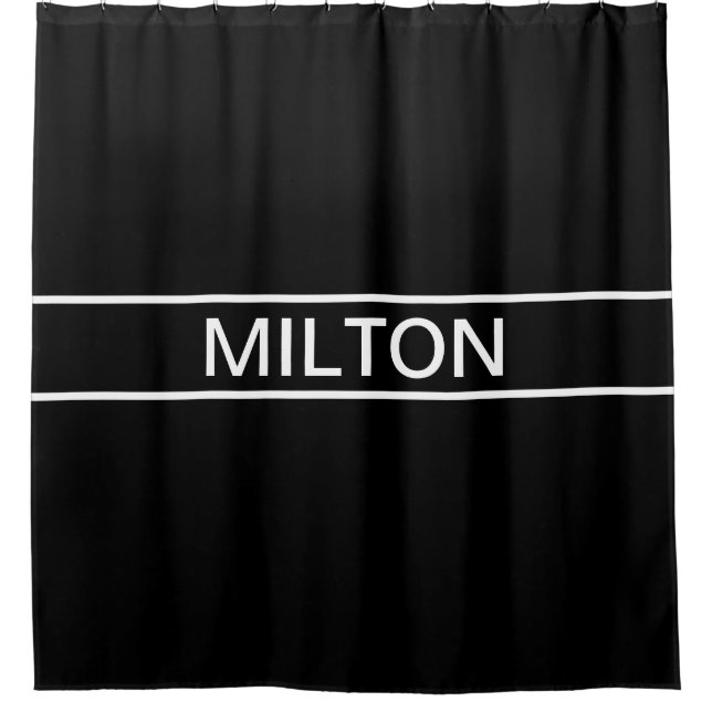 Customisable Text | Bold Modern Black & White Shower Curtain (Front)