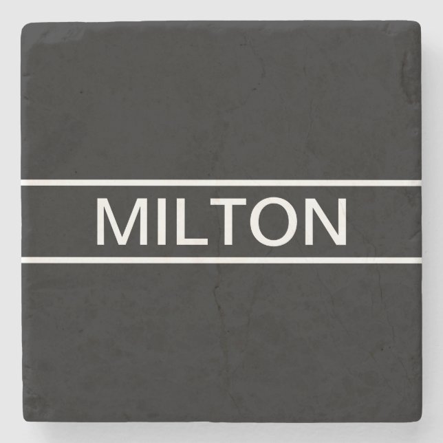 Customisable Text | Bold Modern Black & White Stone Coaster (Front)