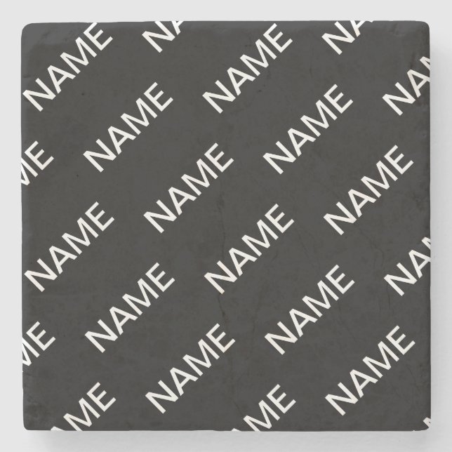 Customisable Text | Bold Modern Black & White Stone Coaster (Front)