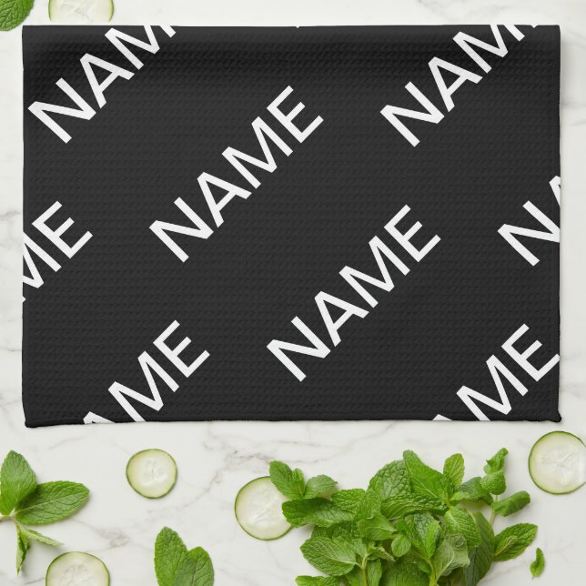 Customisable Text | Bold Modern Black & White Tea Towel (Folded)