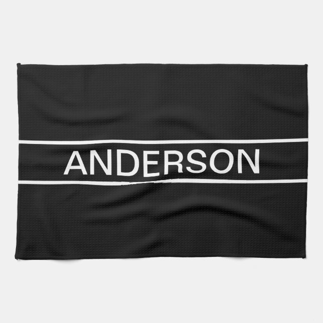 Customisable Text | Bold Modern Black & White Tea Towel (Horizontal)