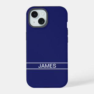 Customisable Text Bold Modern Navy Blue & White iPhone 15 Case
