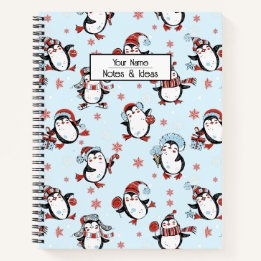 Customisable Text Christmas Penguin Notebook