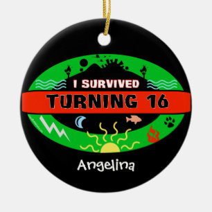 Customisable Text Featuring I Survived Turning 16 Ceramic Tree Decoration
