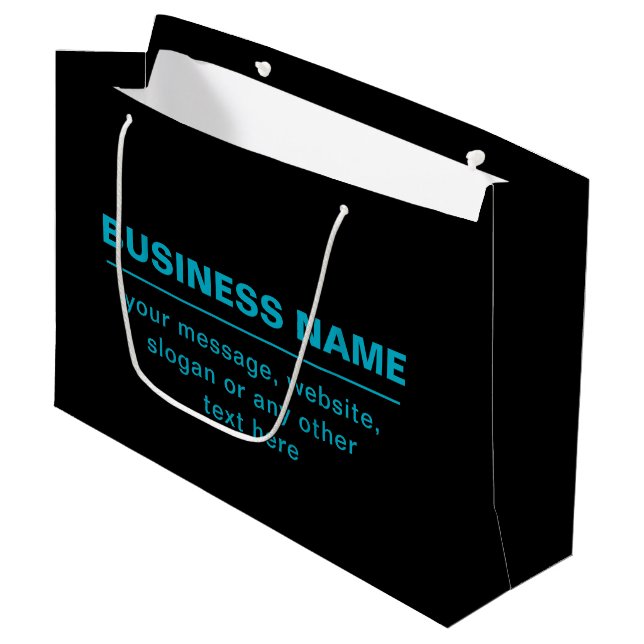 Customisable Text for Business Etc. Editable Black Large Gift Bag (Front Angled)