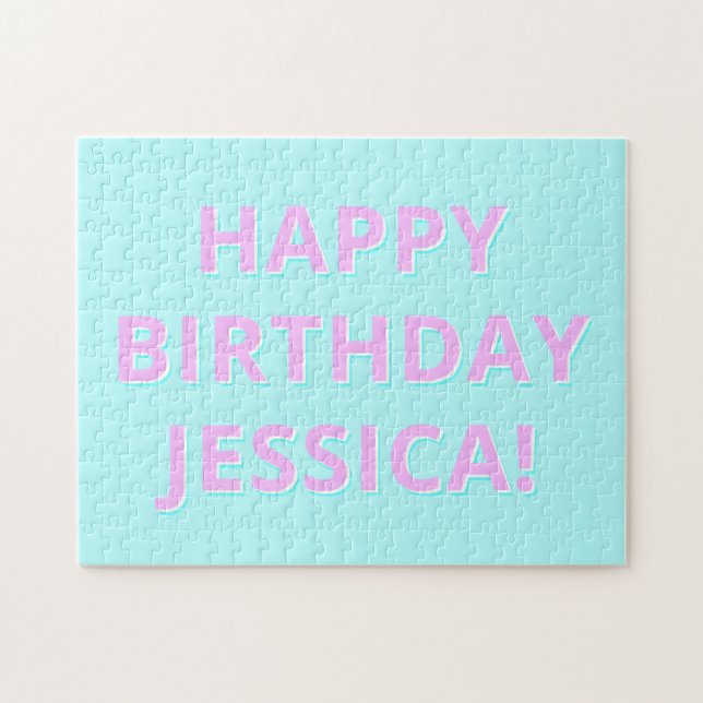 Customisable Text Happy Birthday to Any Name Jigsaw Puzzle (Horizontal)