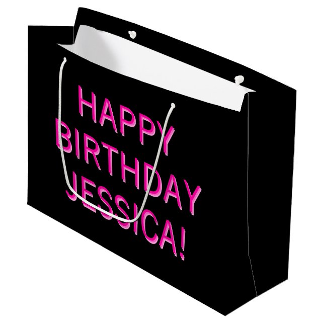Customisable Text Happy Birthday to Any Name Large Gift Bag (Front Angled)