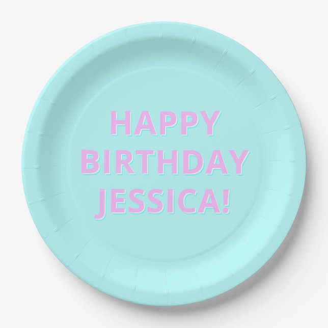 Customisable Text Happy Birthday to Any Name Paper Plate (Front)