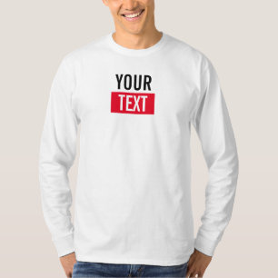 Customisable Text Mens Modern Long Sleeve White T-Shirt