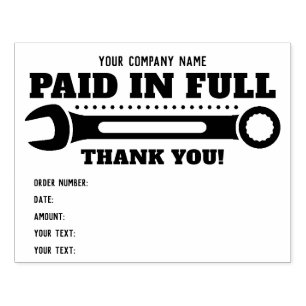 Customisable Text Paid in Full Thank you! WRENCH Rubber Stamp