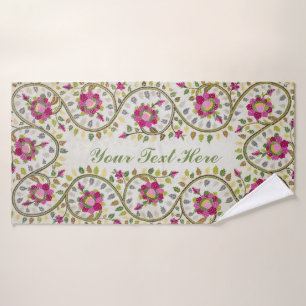 Customisable Text, Peonies Pattern, William Morris Bath Towel