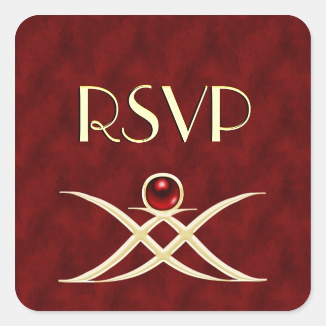 Customisable Text Red and Gold RSVP Stickers (Front)