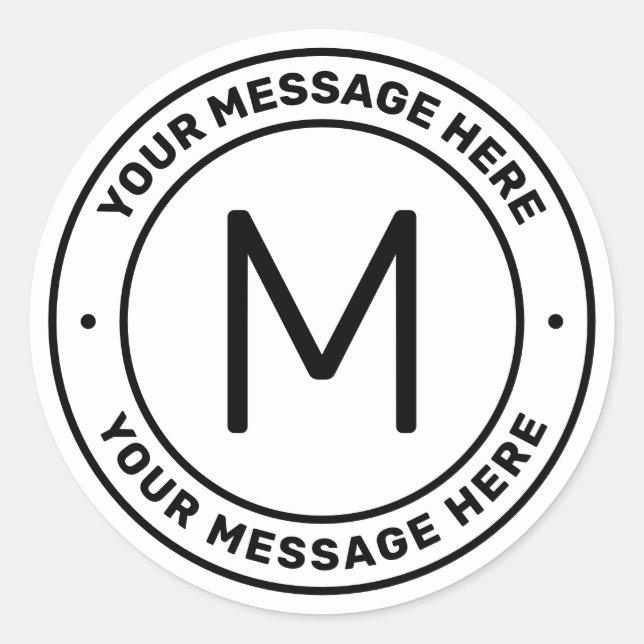 Customisable Text Template  | White & Black Classic Round Sticker (Front)