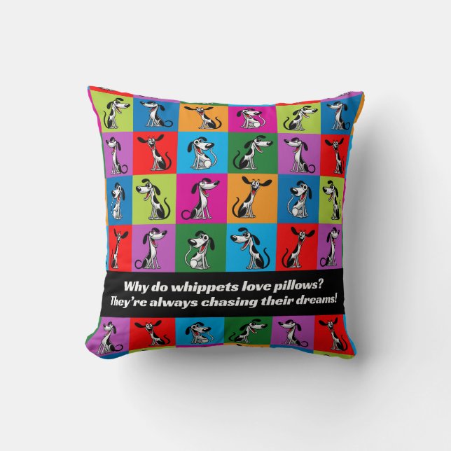 Customisable text Whippet Whimsy Cosy Cushion (Front)