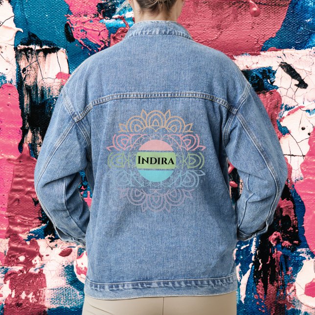 Customisable Text with Colourful Chakra Background Denim Jacket (Creator Uploaded)