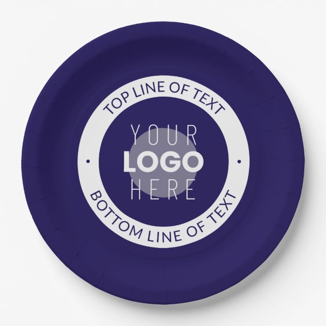 Customisable Text & Your Logo | Dark Blue Purple Paper Plate (Front)