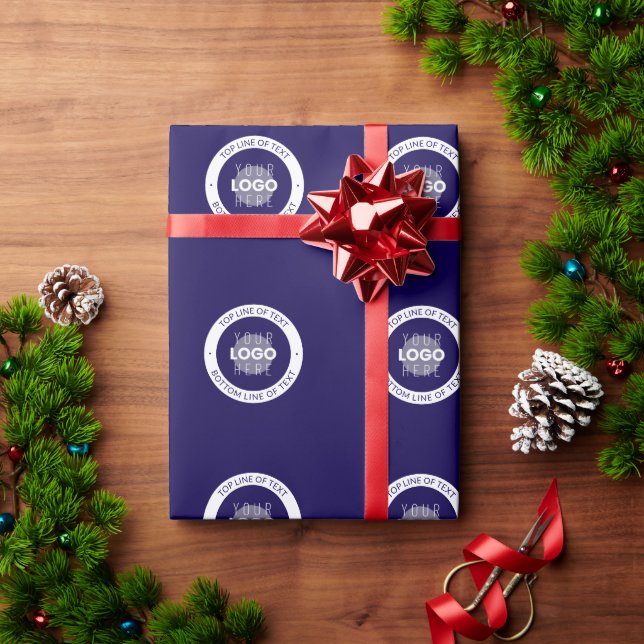 Customisable Text & Your Logo | Dark Blue Purple Wrapping Paper (Holiday Gift)