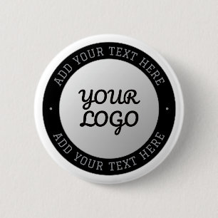 Customisable Text & Your Logo   Grey Gradient 6 Cm Round Badge