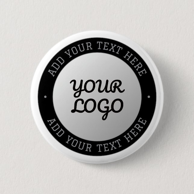 Customisable Text & Your Logo | Grey Gradient 6 Cm Round Badge (Front)