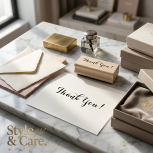 Customisable Thank You 1.4" x 0.4" Wood Art Rubber Stamp