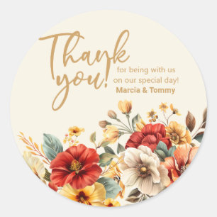 Customisable Thank You Rustic Flower Classic Round Sticker