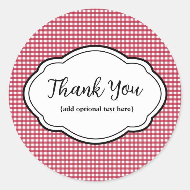 Customisable Thank You Sticker Red & White Gingham (Front)