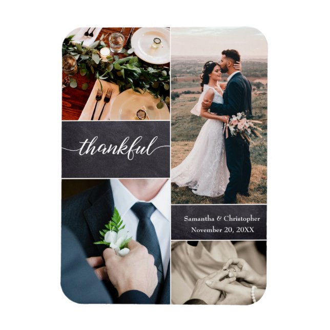 Customisable Thankful fall Wedding Photo Collage Magnet (Vertical)