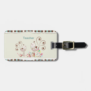 Customisable Thanks Teacher, Whimsical Bird Stripe Luggage Tag