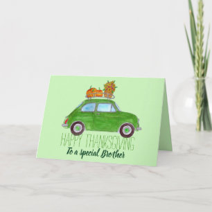 Customisable Thanksgiving green Retro Fiat 500 Card