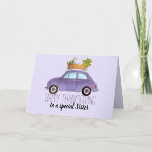 customisable Thanksgiving Purple Retro Fiat 500 Card