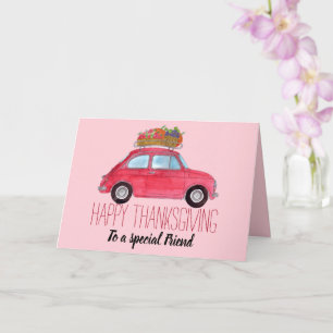 customisable Thanksgiving Red Retro Fiat 500 Card
