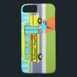 Customisable the Catching School Bus iPhone 7 Case<br><div class="desc">Hey! Wait for me! This Customisable Catching the School Bus Cartoon iPhone 6 Case will get your day off to a great start. It features a cartoon drawing of a child carrying a red, plaid lunchbox while making a mad dash for the school bus. The child is wearing royal blue...</div>