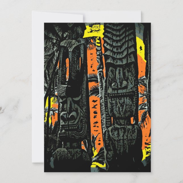Customisable tiki statues sunrise invitations (Front)