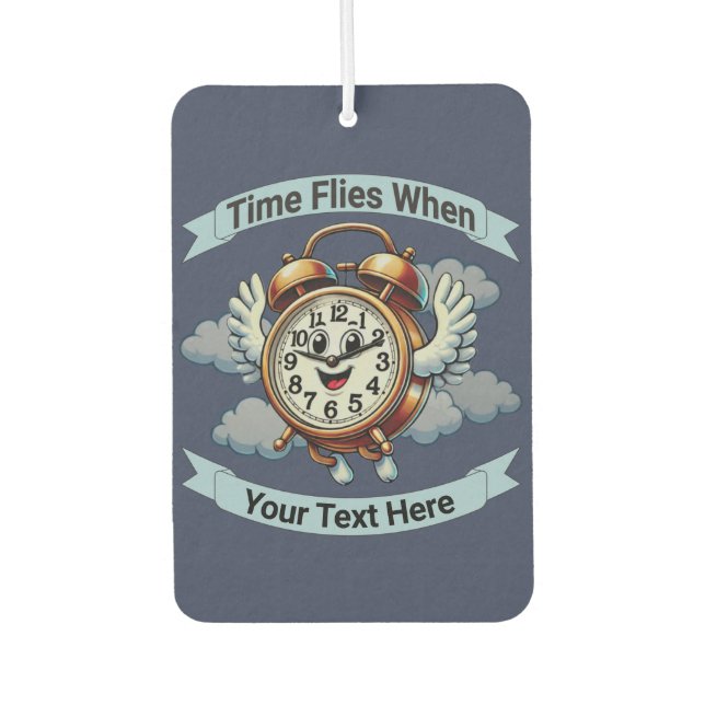 Customisable "Time Flies When" Flying Clock Car Air Freshener (Front)