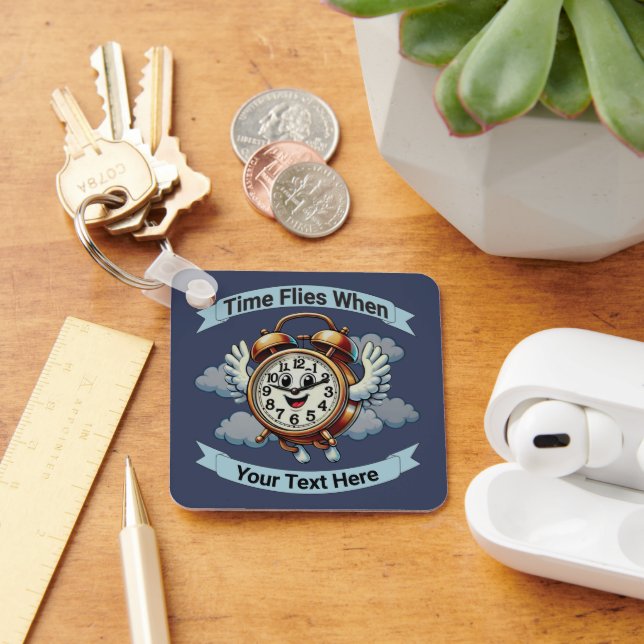 Customisable "Time Flies When" Flying Clock Key Ring (Desk)