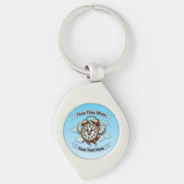 Customisable "Time Flies When" Flying Clock Key Ring (Front)