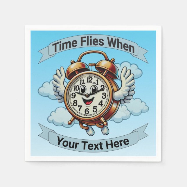 Customisable "Time Flies When" Flying Clock Napkin (Front)