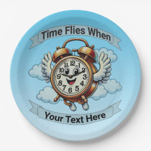 Customisable "Time Flies When" Flying Clock Paper Plate
