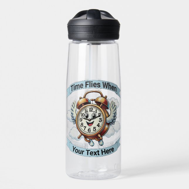 Customisable "Time Flies When" Flying Clock Water Bottle (Front)