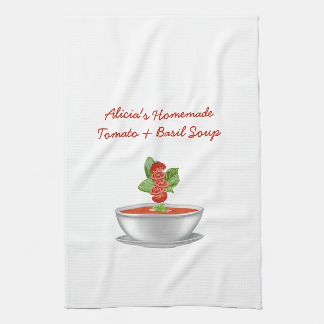 Customisable Tomato & Basil Soup Tea Towel (Vertical)