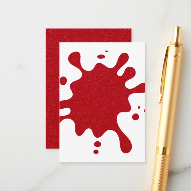 Customisable Tomato Red Splatter Card – Vertical (Front/Back In Situ)